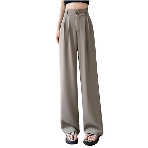 Ladies Pants Casual Dressy Flowy Pleated Wide Leg Pants Business Casual Straight Leg Office Trousers with Pockets Ladies Cargo Pants Khaki 5XL