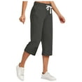 thumbnail image 1 of Ladies Pants Soft Cotton Linen 3/4 Stretchy Pull On Capri Trousers Elasticated Waist Comfort Straight Loose Pants Classic Lightweight Workout Pants for Fitness Running, 1 of 6