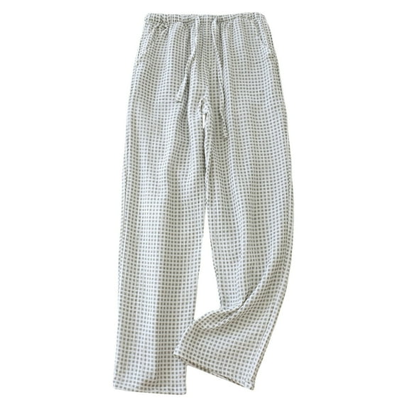 Ladies Pants Thin Breathable Plaid Prints Pajama Pants Four Seasons Soft Home Pants Loose Lounge Pants Flowy Pants for Women Grey M