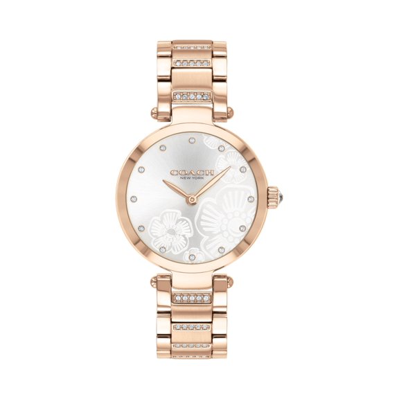 Ladies Park Rose Gold-Tone Crystal Watch Silver & White Motif Dial