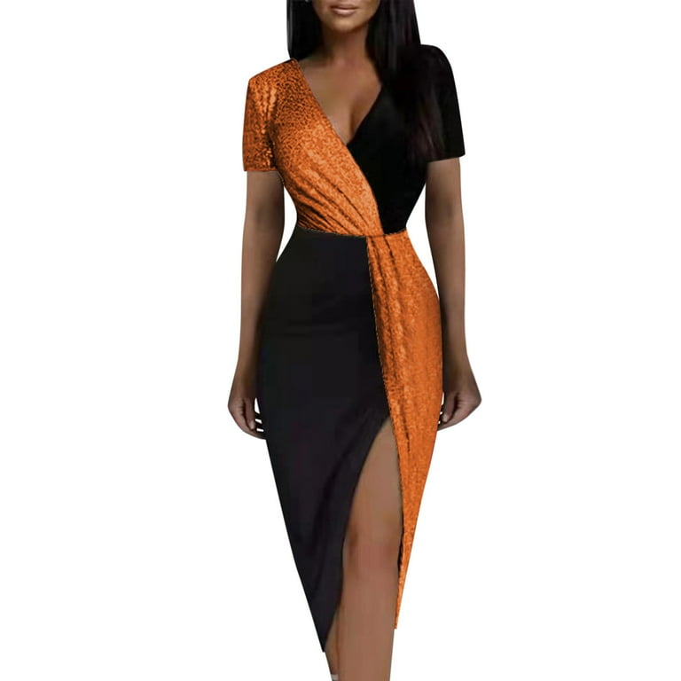 Ladies Party Colorblock Sequined Waist Dress Formal Summer Dresses Party Gowns for Women Long Sleeve Puffy Prom Dress plus Size Dresses for Wedding
