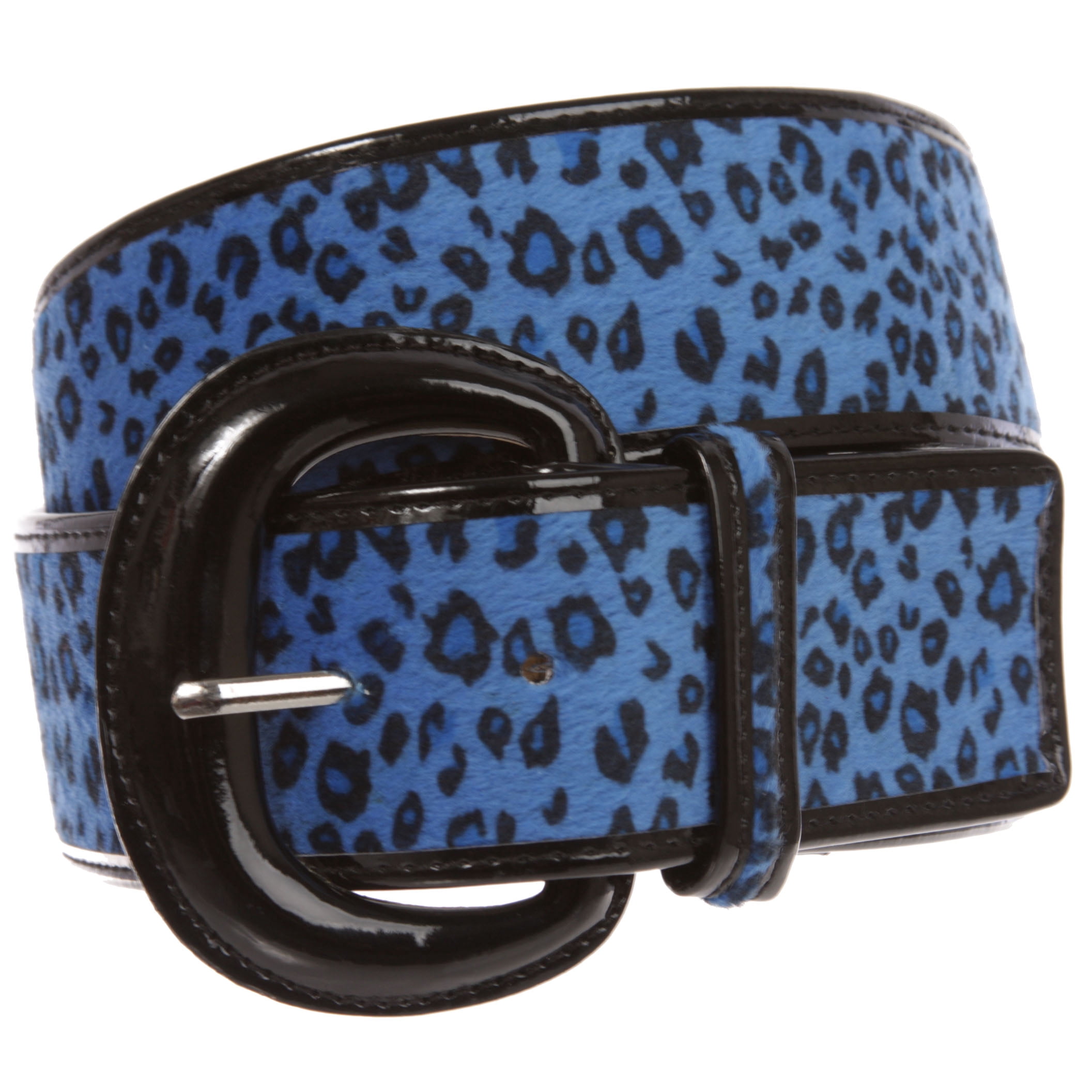 Ladies Patent Leather Faux Leopard Animal Fur Fashion Belt 