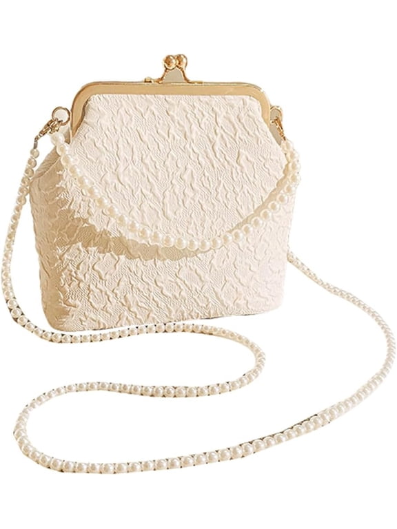 Ladies Pearl Clutch Bag Handbag Pearl Chain Crossbody Elegant Evening Clutch Bag