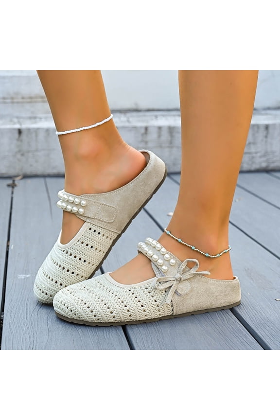Ladies' Pearl-Decorated Hollow-Out Mules, Comfortable and Casual, Suitable for Commuting, School, And Daily Travel