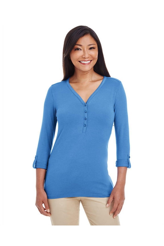 Ladies' Perfect Fit™ Y-Placket Convertible Sleeve Knit Top 2XL FRENCH BLUE