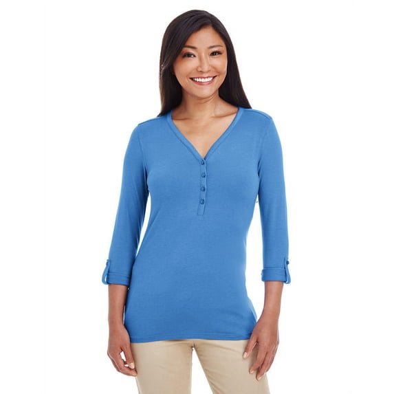 Ladies' Perfect Fit™ Y-Placket Convertible Sleeve Knit Top XS FRENCH BLUE