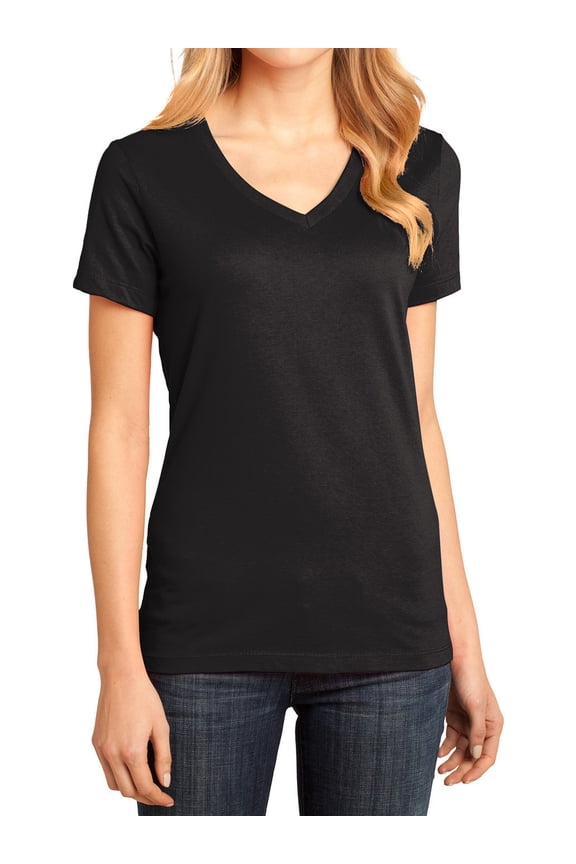 Ladies Perfect Weight V-Neck Tee Jet Black Small