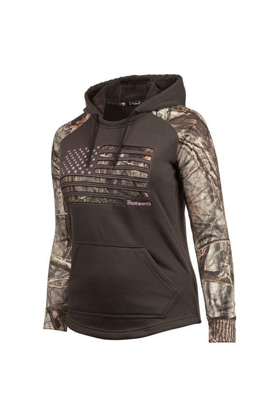 Ladies Performance Fleece Hoodie – Horizontal Camo Flag (Charcoal Gray / Hidd’n®)