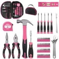thumbnail image 1 of Pink Tool Kit - 128 Pieces Pink Tool Set with Easy Carrying Round Pouch, Household Tool Kit Perfect for DIY, Home Maintenance, 1 of 8