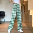 thumbnail image 1 of Ladies Plaid Pants Elastic Waist Loose Wide Leg Loungewear Casual Long Trousers for Teen Girls Green One Size, 1 of 8