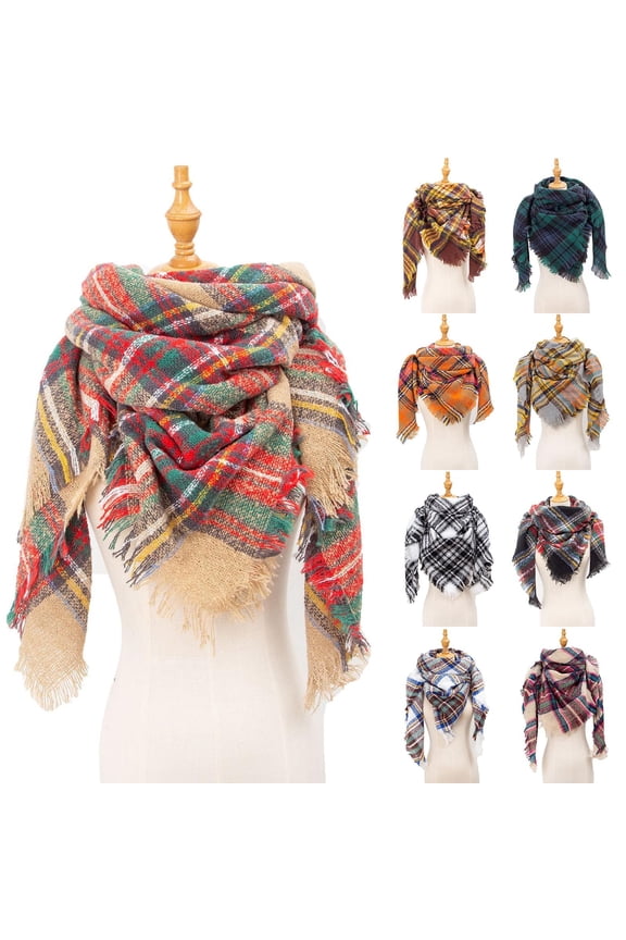 Ladies Plaid Triangle Scarf New Thorn Pattern Square Wrap Design