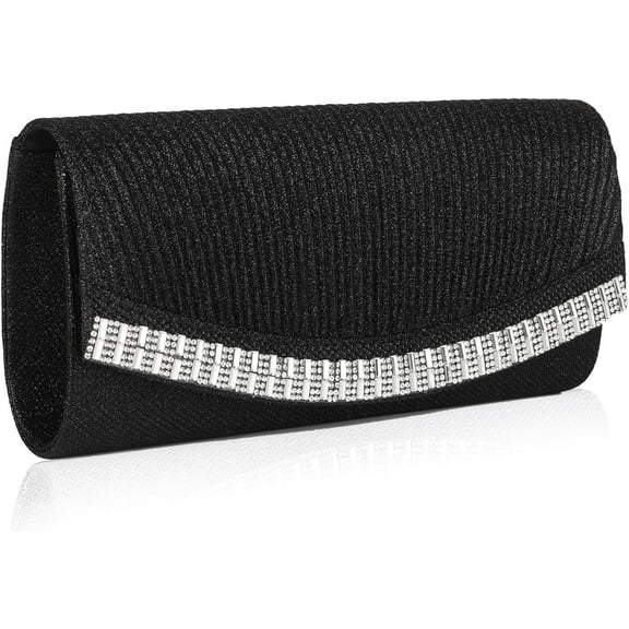 Ladies Pleated Evening Clutches Glitter Envelope Handbag Elegant Small Shoulder Bag for Wedding Party Prom Bridal