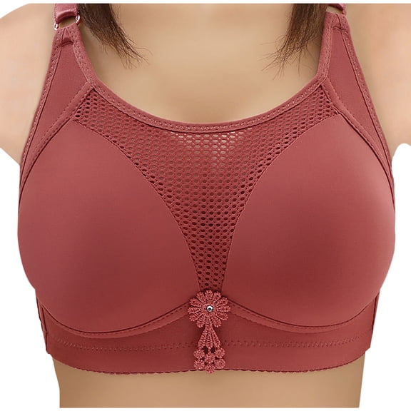 Ladies Plus Size Bra Non-Wired Full Coverage Push Up Support Bras Minimiser Lace Everyday Lingerie Hollow out Breathable Comfy Pink Bralette Post Surgery Soft Stretch Underwear Ladies M-3XL