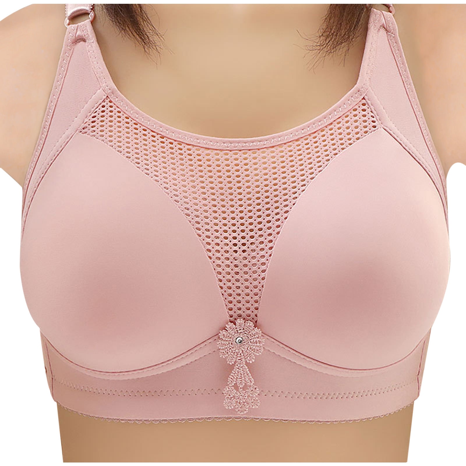 Ladies Plus Size Bra Non-Wired Full Coverage Push Up Support Bras Minimiser  Lace Everyday Lingerie Hollow out Breathable Comfy Pink Bralette Post  Surgery Soft Stretch Underwear Ladies M-3XL 