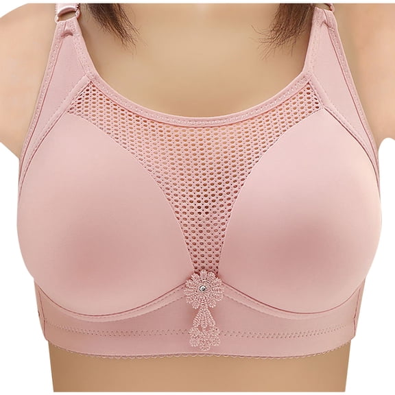 Ladies Plus Size Bra Non-Wired Full Coverage Push Up Support Bras Minimiser Lace Everyday Lingerie Hollow out Breathable Comfy Pink Bralette Post Surgery Soft Stretch Underwear Ladies M-3XL