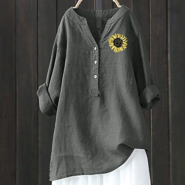 Ladies Plus Size Cotton Linen Blouses for Women Summer Solid Dandelion ...