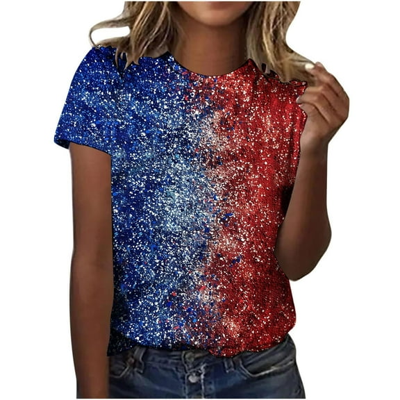 Ladies Plus Size Summer Tops 3/4 Length Sleeve Womens Tops 4th of July Independence Day Printed Shirts Summer Tops 2025 Flag Graphic Tee Multicolor M