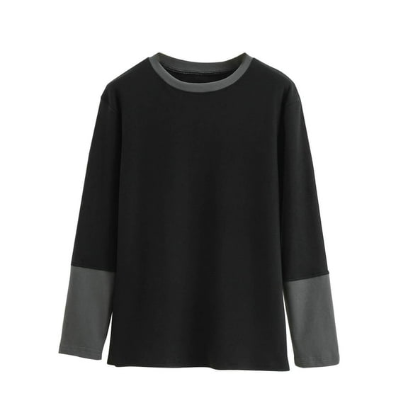 Ladies Plus Size Tops And Blouses Casual Round Neck Internal Construction Solid Color Long Sleeve Round Neck Black T-Shirts Cute Blouse for Work L-4XL