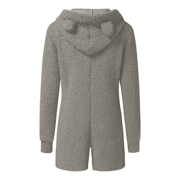 for Ladies Plus Size Tops Womens Fall Fashion Sherpa Romper Fleece Onesie Pyjamas Jumpsuits Zipper Bunny Hoodis Suit Pullover Cotton Lien Solid Color Sweatshirts Long Sleeve T Shirts Gray XXXL