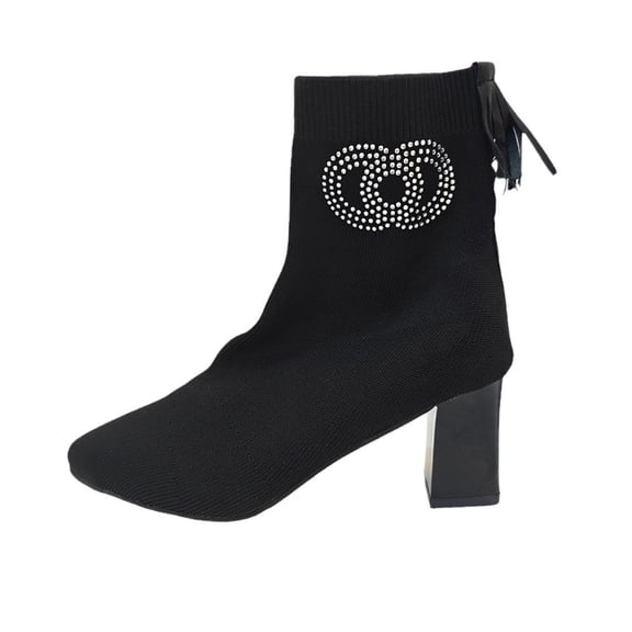 Ladies Pointed Ankle Socks Boots Pull On Chunky Heel High Us5.5