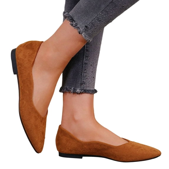 Ladies Pointed Toe Ballet Flats Retro Suede Upper Slip On Lightweight Barefoot Shoes Comfortable Non Slip Walking Footwear