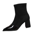 Ladies Pointed Toe Short Boots Splicing Material Mid Heel Comfortable ...