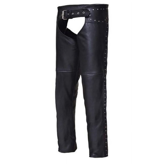 Ladies Premium Leather Studded Motorcycle Chaps, Black - 2XL