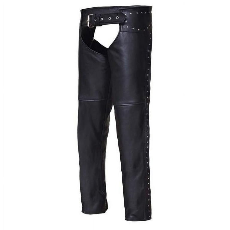 Ladies Premium Leather Studded Motorcycle Chaps,Black,Size - XL 