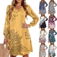 thumbnail image 1 of Ladies' Printed Casual Fashion V-Neck Long Sleeve Mid Length Dress with Floral Style for Spring and Autumn Gatherings,Black,L, 1 of 5