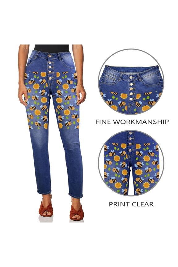 Ladies Printed Jeans - Bumble Women's Jeans (Front Printing) - S