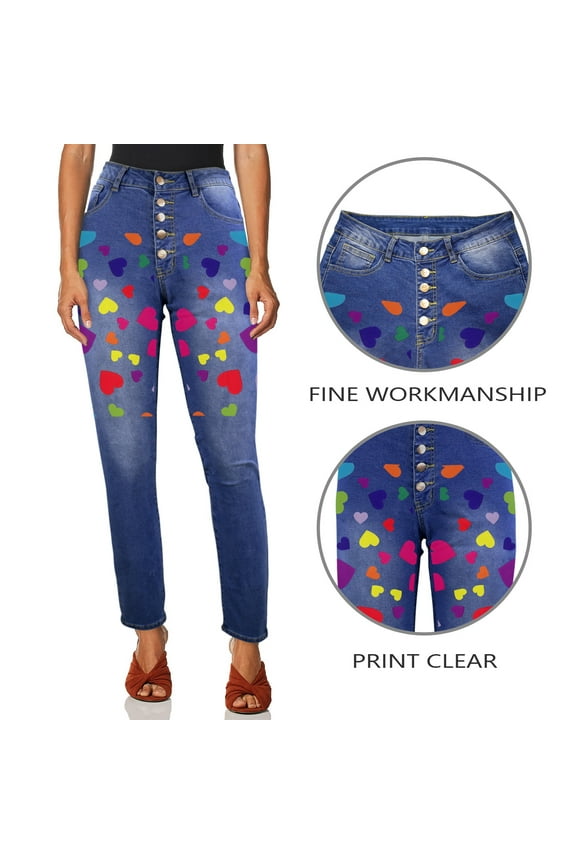 Ladies Printed Jeans - Candy Hearts Women's Jeans (Front Printing) - 2XL