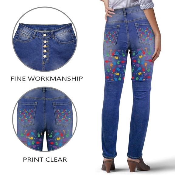 Ladies Printed Jeans – Guitars Color Women's Jeans (Back Printing) - L