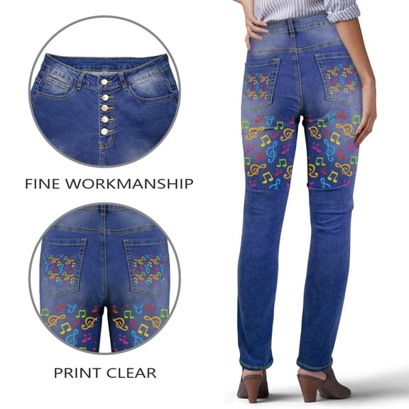 Ladies Printed Jeans – Music Colors Women's Jeans (Back Printing) - S