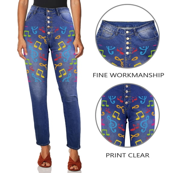 Ladies Printed Jeans - Music Colors Women's Jeans (Front Printing) - L