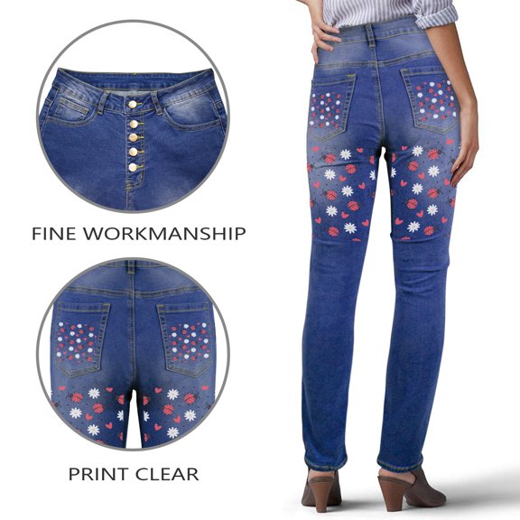 Ladies Printed Jeans – Red Ladies Women's Jeans (Back Printing) - L
