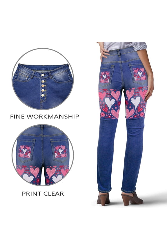 Ladies Printed Jeans - Textured Hearts Women's Jeans (Back Printing) - L