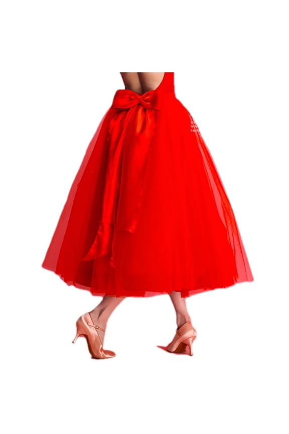 Ladies Puffy Long Tulle Tutu Skirt Halloween For Ladies Adults With Detachable Bowknot