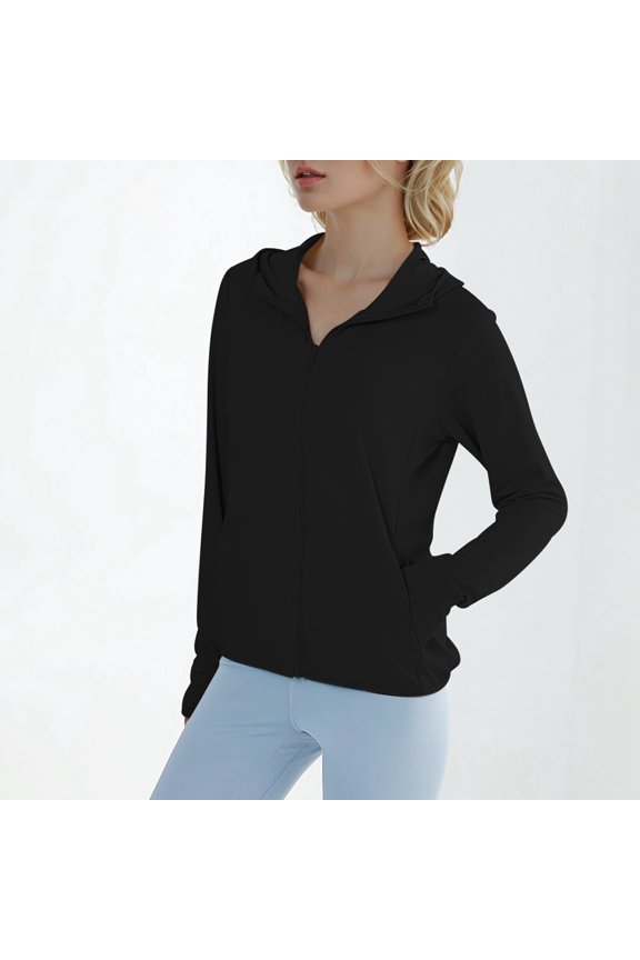 Ladies' Pure Color Sun Protective Fishing Hoodie Jacket | Breathable Ice Silk Feel Zip Up Drawstring Hood For Running Cycling Hiking & Outdoor Adventures Open Knit Sweater Sweater with Animal on Front