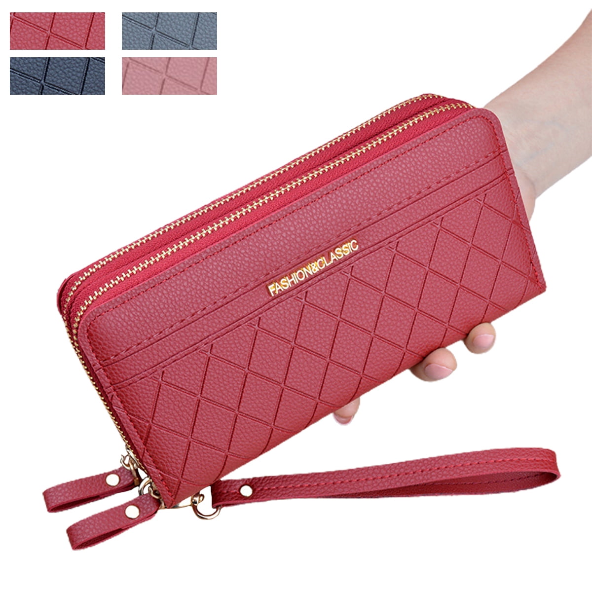 Ladies Purse Wallet with Double Zipper Coin Purse PU Leather Phone