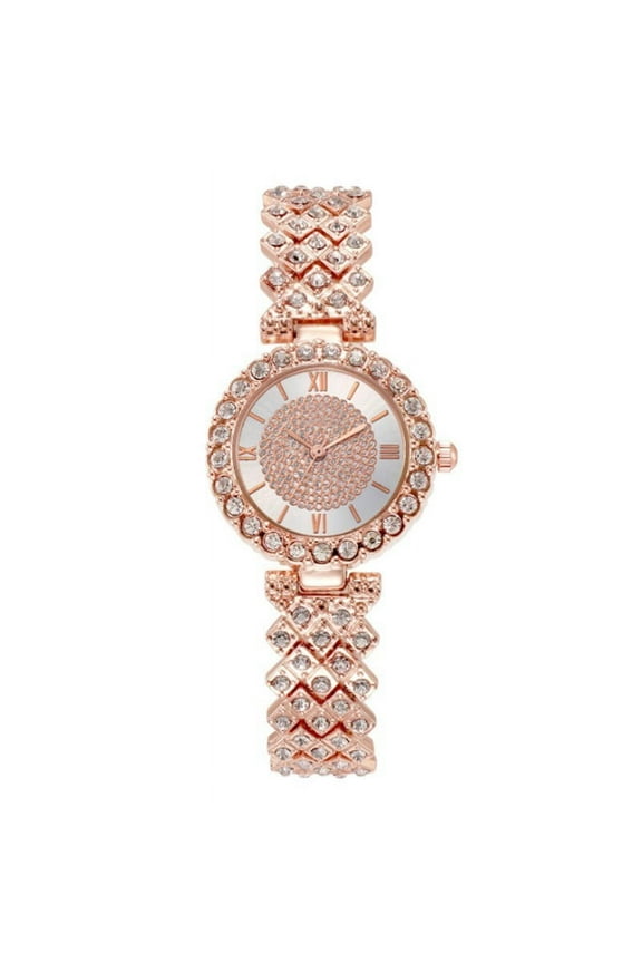 Ladies Quartz Watch with Starry Small Dial Alloy Case Diamond-Studded Wristwatch Charming Rhinestone-Adorned Design