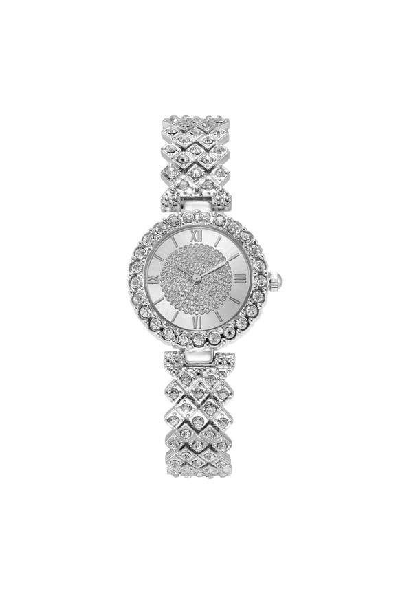 Ladies Quartz Watch with Starry Small Dial Alloy Case Diamond-Studded Wristwatch Charming Rhinestone-Adorned Design