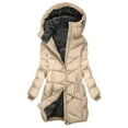 thumbnail image 1 of Ladies Quilted Long Puffer Jackets Sherpa Lined Winter Thick Warm Down Hooded Coat Parkas with Zipper Pockets (M, Beige), 1 of 6