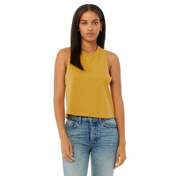 Ladies' Racerback Cropped Tank - HEATHER MUSTARD - 2XL