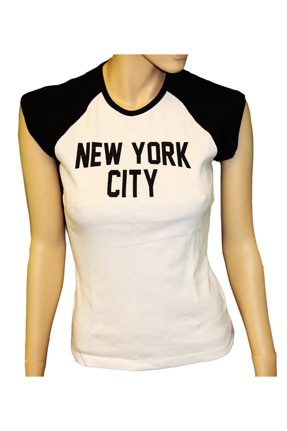 Ladies Raglan John Lennon T-Shirt Womens New York City Tee Rib Cap Sleeve Junior-Medium White