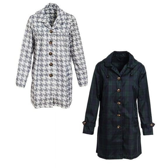 Ladies Rain Coat, 2 Asst, Plaid, Houndstooth