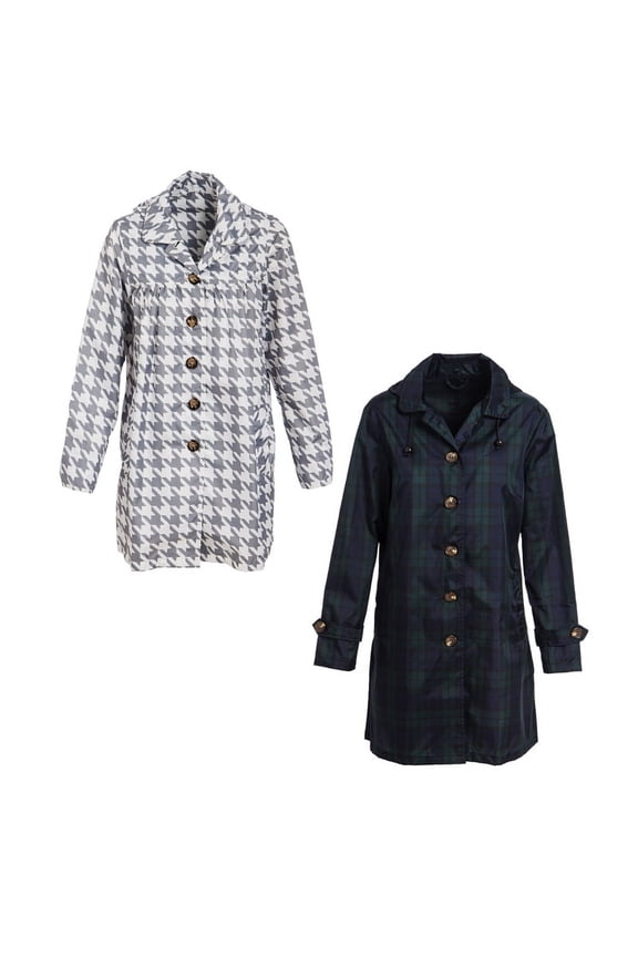 Ladies Rain Coat, 2 Asst, Plaid, Houndstooth