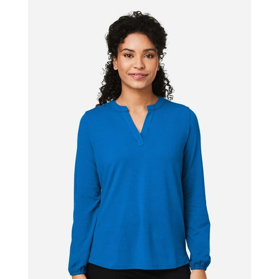 Devon & Jones DP122W Women's Raleigh Half-Placket Knit Top-French Blue-S