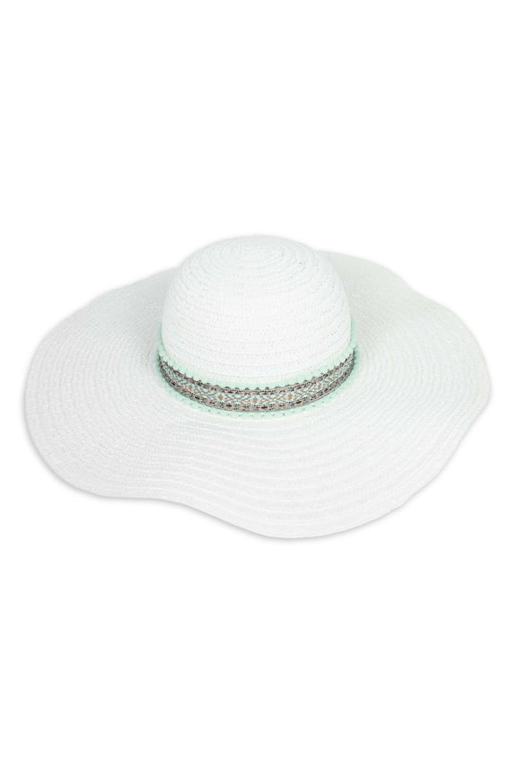 Ladies Rampage Big Brim Straw Sun Hat with contrast color Ribbon Pom