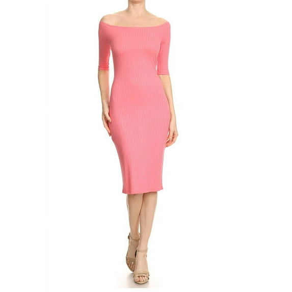 Ladies Rayon Spandex 4X4 Ribbed Mid Length Bodycon Dress