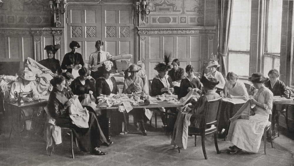 A Ladies Red Cross Sewing Meeting In Claridges Hotel Making Woollen Shirts For The War Effort During World War I From The Illustrated War News 1914 Canvas Art - Ken Welsh Design Pics (38 x 22)